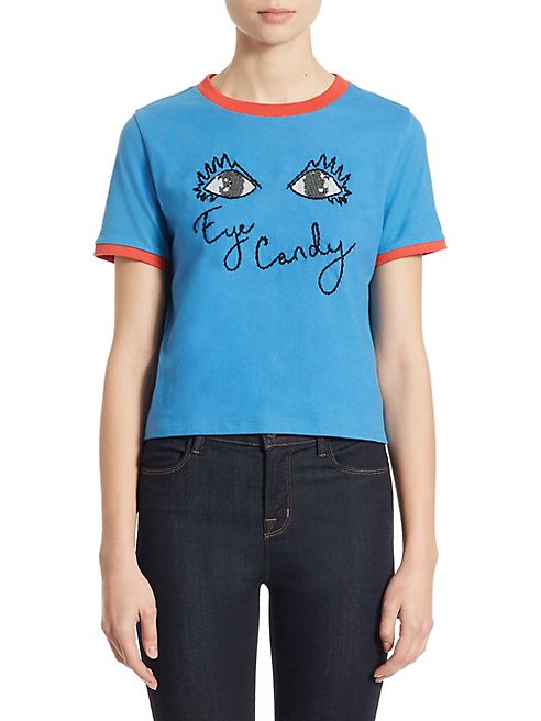 Alice + Olivia - Cindy Cropped Embroidered Graphic Tee