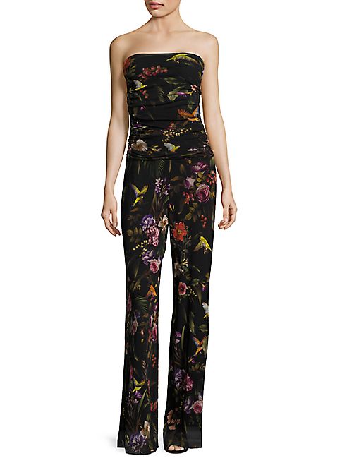 Fuzzi - Humming Bird Print Strapless Jumpsuit