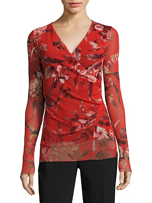 Fuzzi - Humming Bird Print Surplice Top