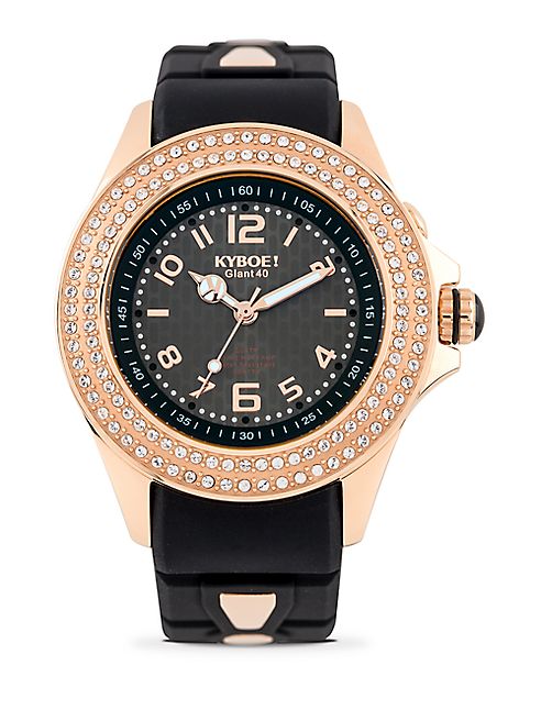 KYBOE! - Radiant Elegance Swarovski Crystal, Rose Goldtone & Silicone Strap Watch/Black