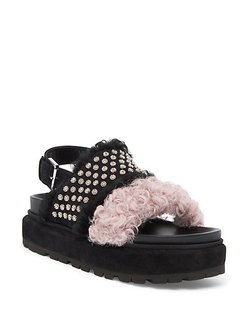 Alexander McQueen - Studded Shearling Slingback Sandals