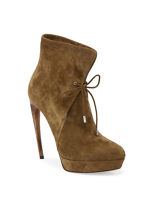 Alexander McQueen - Curved Heel Suede Lace-Up Booties