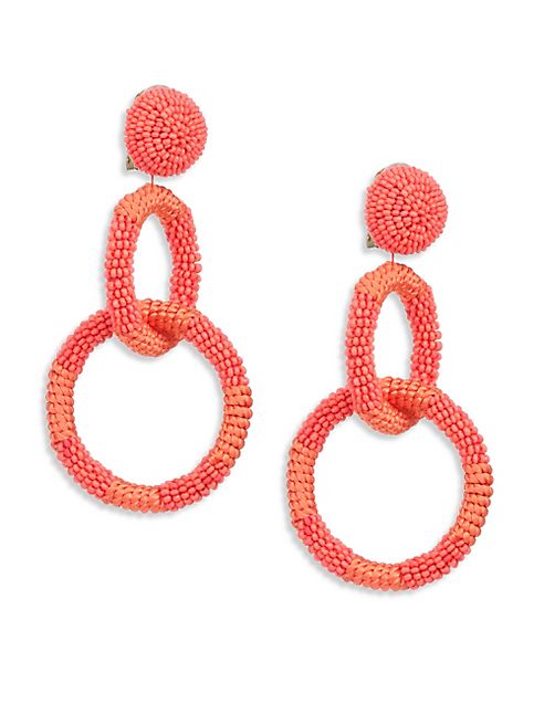 Oscar de la Renta - Beaded Double Hoop Clip-On Earrings