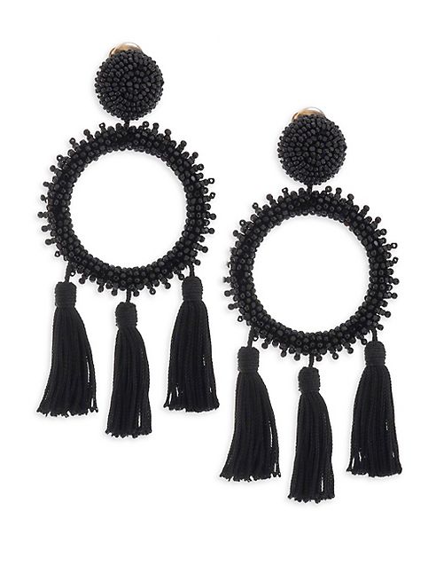 Oscar de la Renta - Large Beaded Circle Tassel Clip-On Earrings