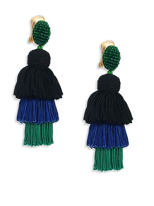 Oscar de la Renta - Long Silk Tiered Tassel Clip-On Earrings