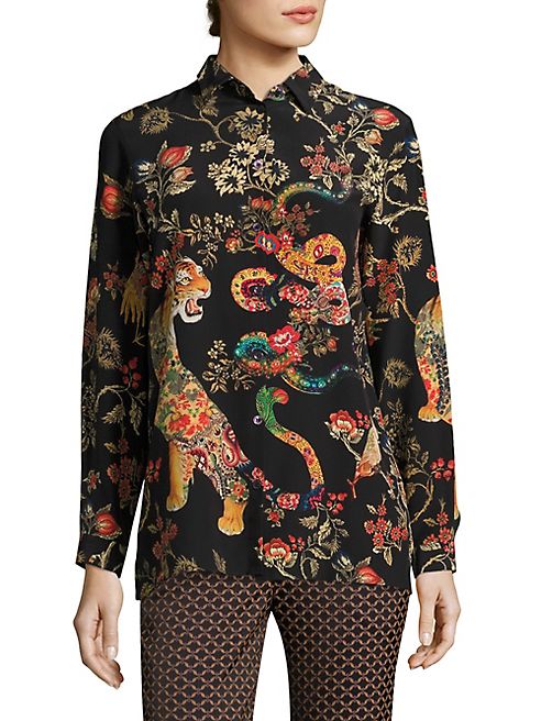 Etro - Tiger-Print Silk Blouse