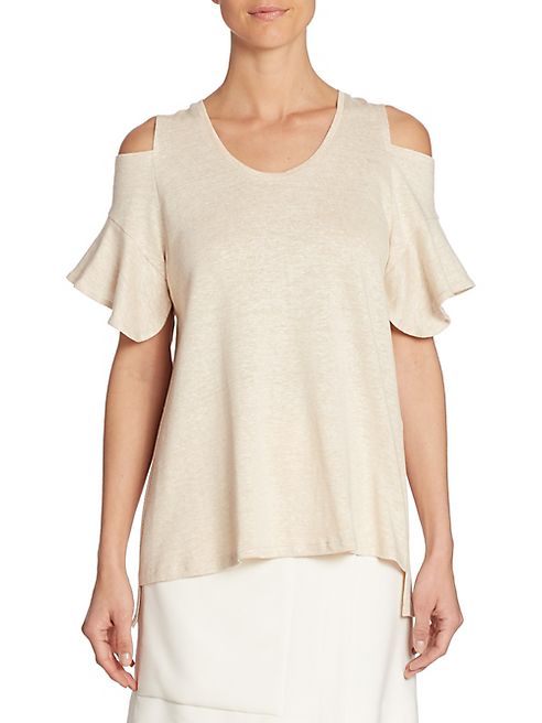 Halston Heritage - Linen Blend Cold-Shoulder Tee