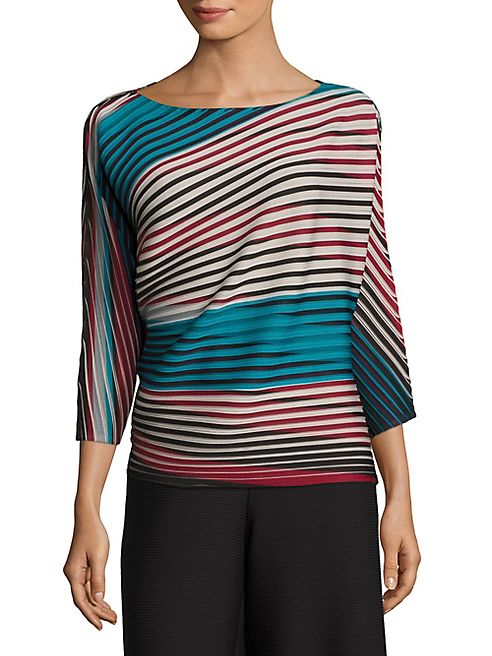 Issey Miyake - Striped Batwing Sleeve Top