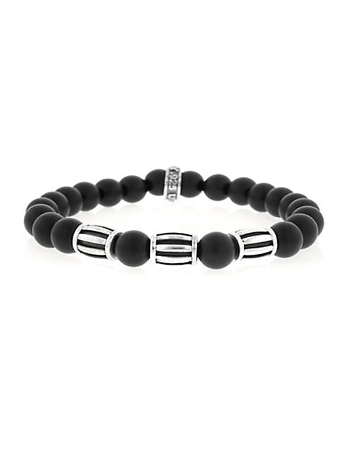 King Baby Studio - Onyx Sterling Silver Three Barrel Beaded Bracelet