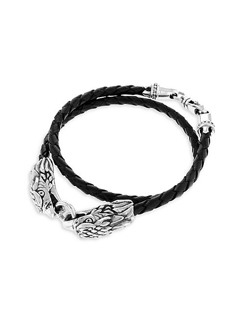 King Baby Studio - Sterling Silver Leather Double Eagle Braided Bracelet