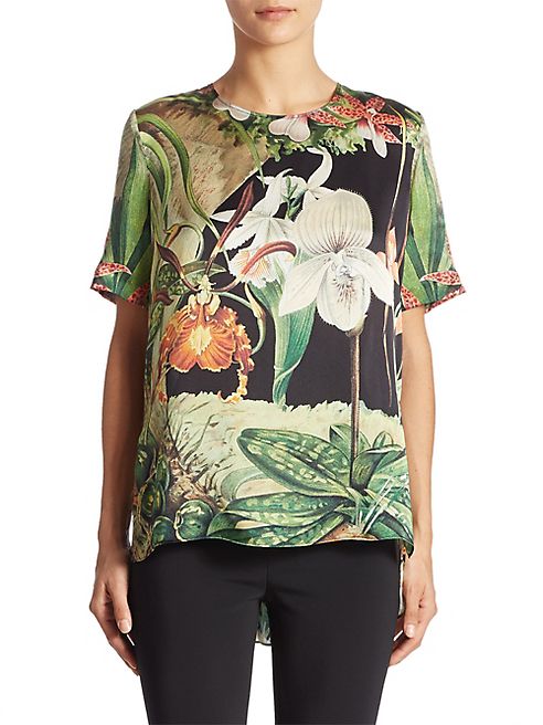 Adam Lippes - Printed Silk Hi-Lo Tee