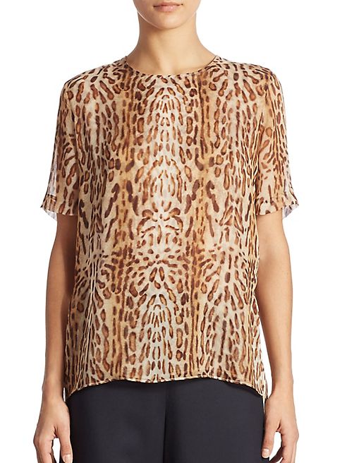 Adam Lippes - Cheetah-Print Silk Hi-Lo Tee