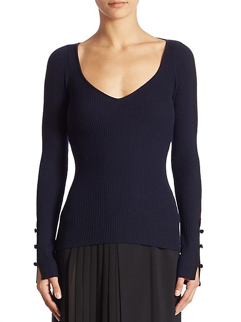 Adam Lippes - Open Back Rib-Knit Merino Wool Top