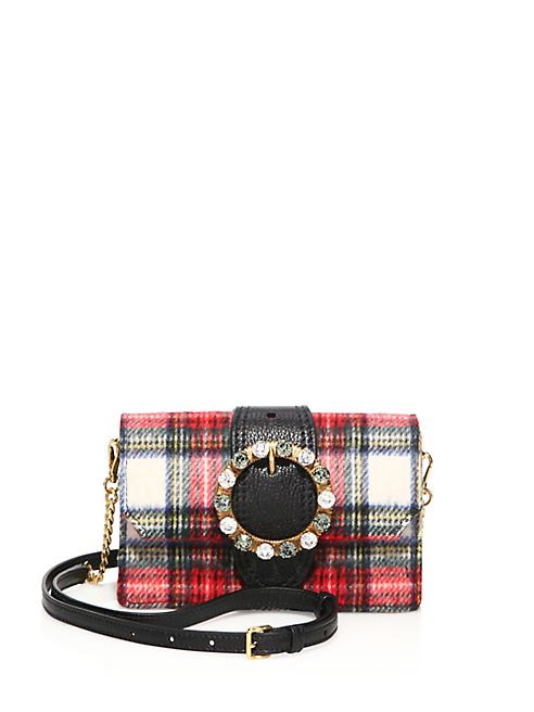 Miu Miu - Jeweled Plaid Wool Crossbody/Belt Bag