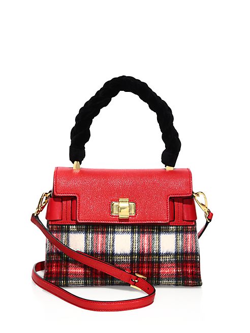 Miu Miu - Plaid Wool, Leather & Velvet Top Handle Satchel