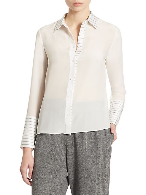 Alice + Olivia - Runie Zip-Cuff Silk Button-Down Shirt