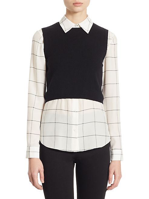 Alice + Olivia - Two-Piece Lucinda Cropped Sweater Vest & Windowpane Shirt