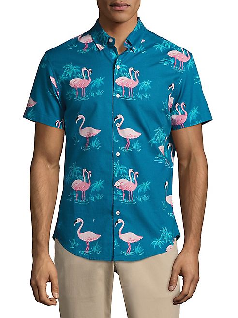 BONOBOS - Aquatic Flamingos Print Slim-Fit Shirt