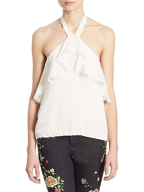 Alice + Olivia - Monet Ruffled Silk Halter Top