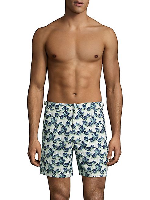 BONOBOS - Premium Buckle Palm Tree-Print Swim Shorts