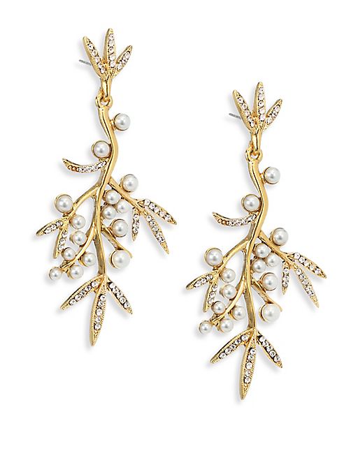 Oscar de la Renta - Faux Pearl Bamboo Leaf Drop Earrings