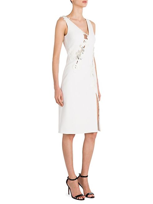 Versace - Embroidered Lace-Inset Silk Cady Dress