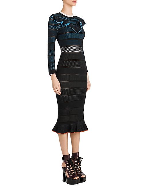 Versace - Ruffled Ladder-Stitch Midi Dress