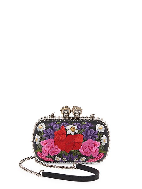 Alexander McQueen - Queen & King Skull Floral Leather Convertible Clutch