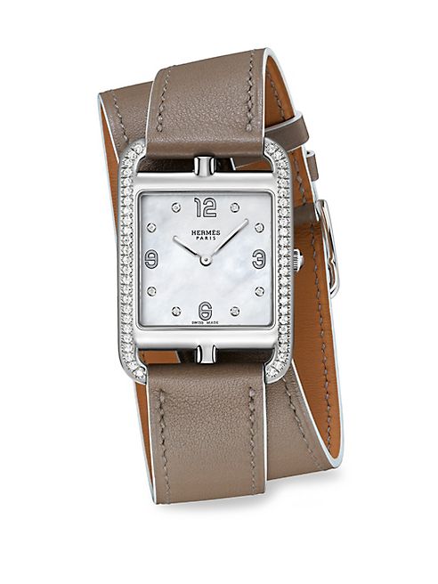 Hermès Watches - Cape Cod Diamond, Mother-Of-Pearl & Leather Double-Wrap Strap Watch