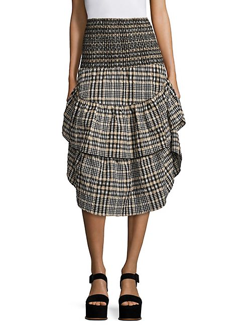 Ganni - Charron Tiered Plaid Midi Skirt