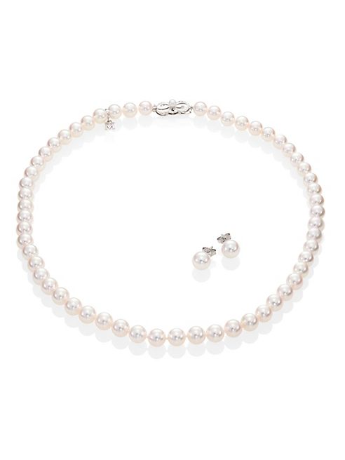 Mikimoto - 8MM Akoya Pearl Stud Earrings & Necklace Set