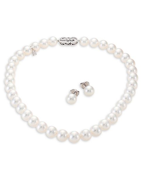 Mikimoto - Ginza Diamond, 9MM White South Sea Pearl Stud Earrings & Necklace Set