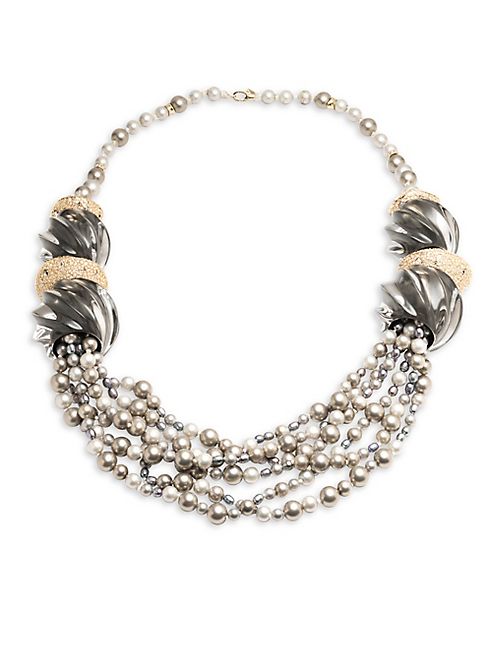 Alexis Bittar - Lucite Crystal-Encrusted Sculptural Multi-Strand Pearl Necklace