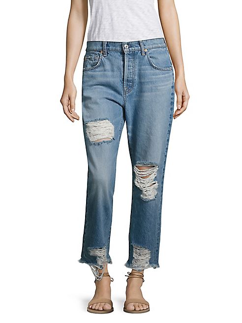 7 For All Mankind - Josefina High-Waist Distressed Cropped Boyfriend Jeans