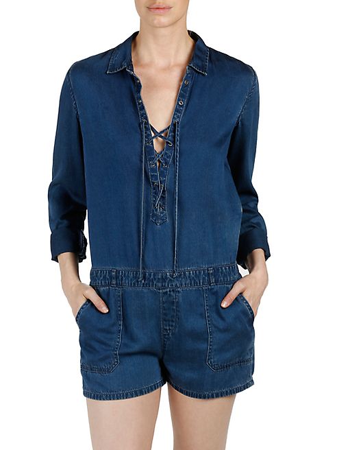 PAIGE - Arley Lace-Up Denim Romper