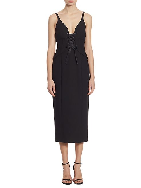 Cinq à Sept - Demia Lace-Up Corset Midi Dress