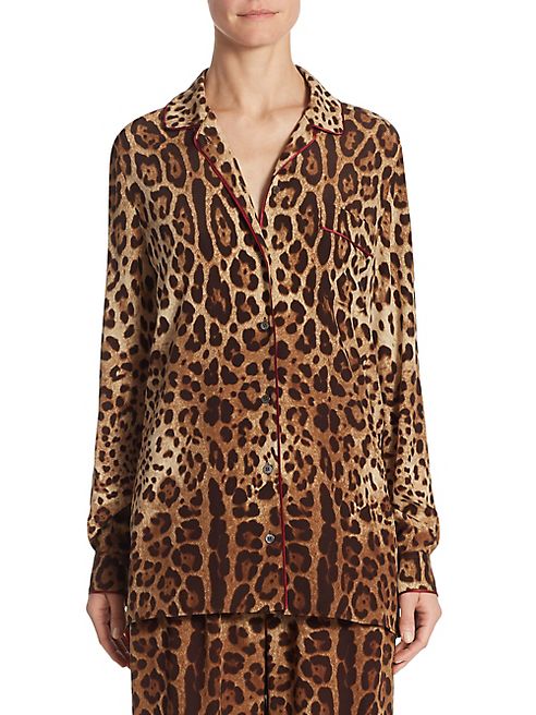 Dolce & Gabbana - Leopard-Print Crepe de Chine Pajama Blouse