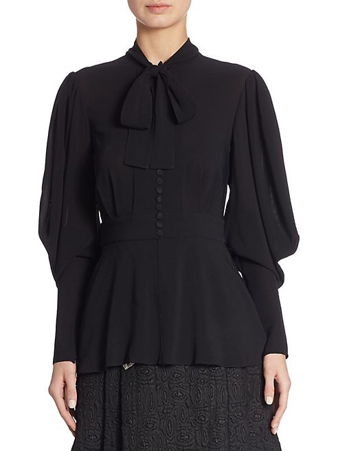 Dolce & Gabbana - Stretch Charmeuse Flounce Sleeve Tie-Neck Blouse