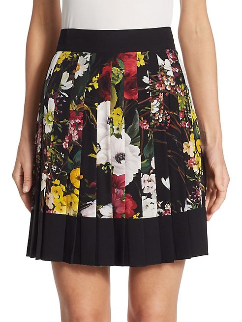 Dolce & Gabbana - Pleated Floral-Print Crepe de Chine Skirt