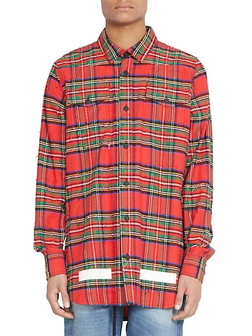 Off-White - Frayed Check Wool & Cotton Button-Down Shirt