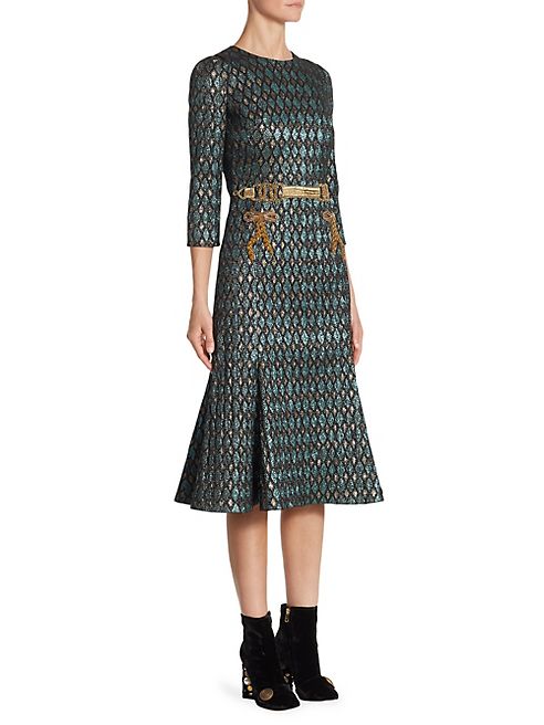 Dolce & Gabbana - Embroidered Lurex Jacquard Flounce Hem Dress