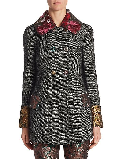 Dolce & Gabbana - Tweed Jacket with Floral Jacquard Accents