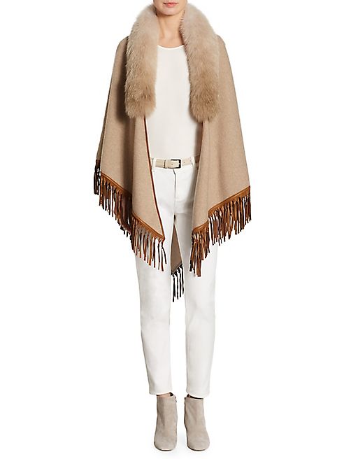 Loro Piana - Flamenco Duo Fox Fur & Baby Cashmere Fringed Cape