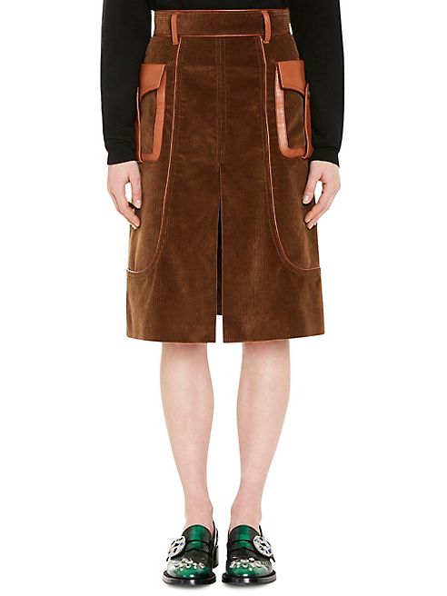 Prada - Leather-Trim Corduroy Skirt