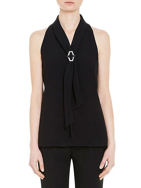 Prada - Sable? Raso Jeweled Scarf V-Neck Top