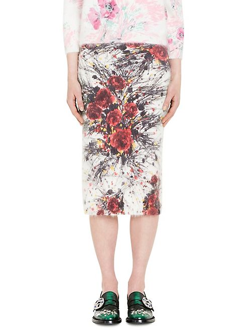 Prada - Bouquet-Print Angora Knit Pencil Skirt