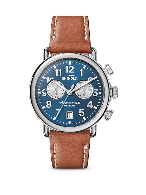 Shinola - Runwell Stainless Steel & Leather Strap Chronograph Watch