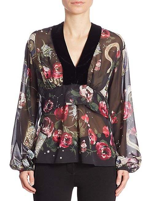 Roberto Cavalli - Silk Velvet Floral Blouse