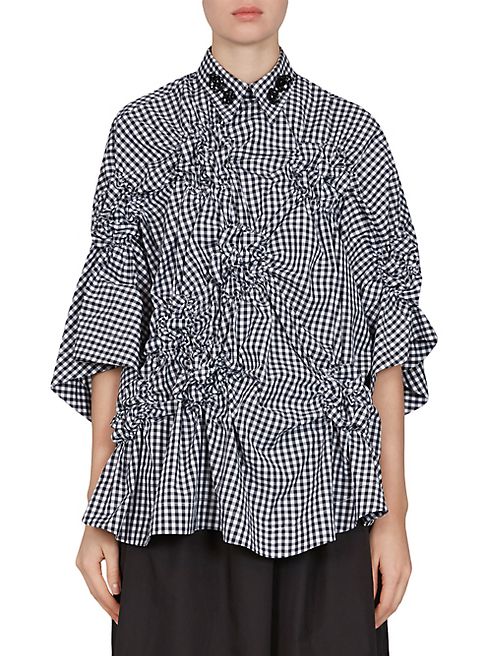 Simone Rocha - Gingham Floral Smocked Shirt