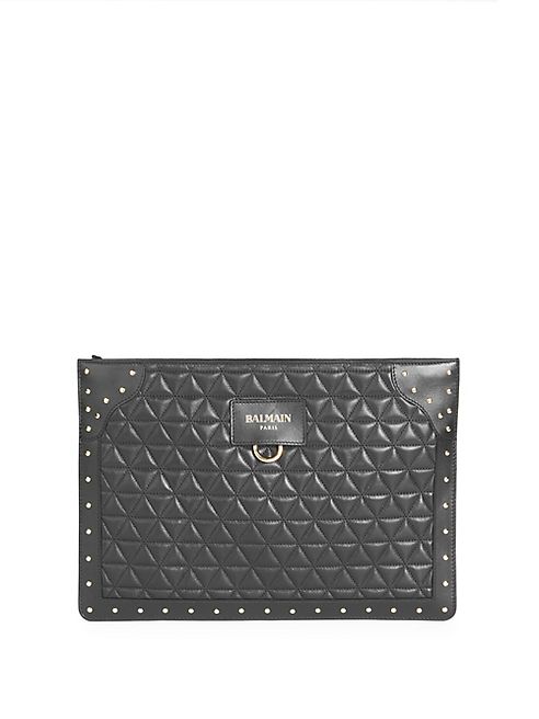 Balmain - Mini Domaine Studded & Quilted Leather Convertible Clutch